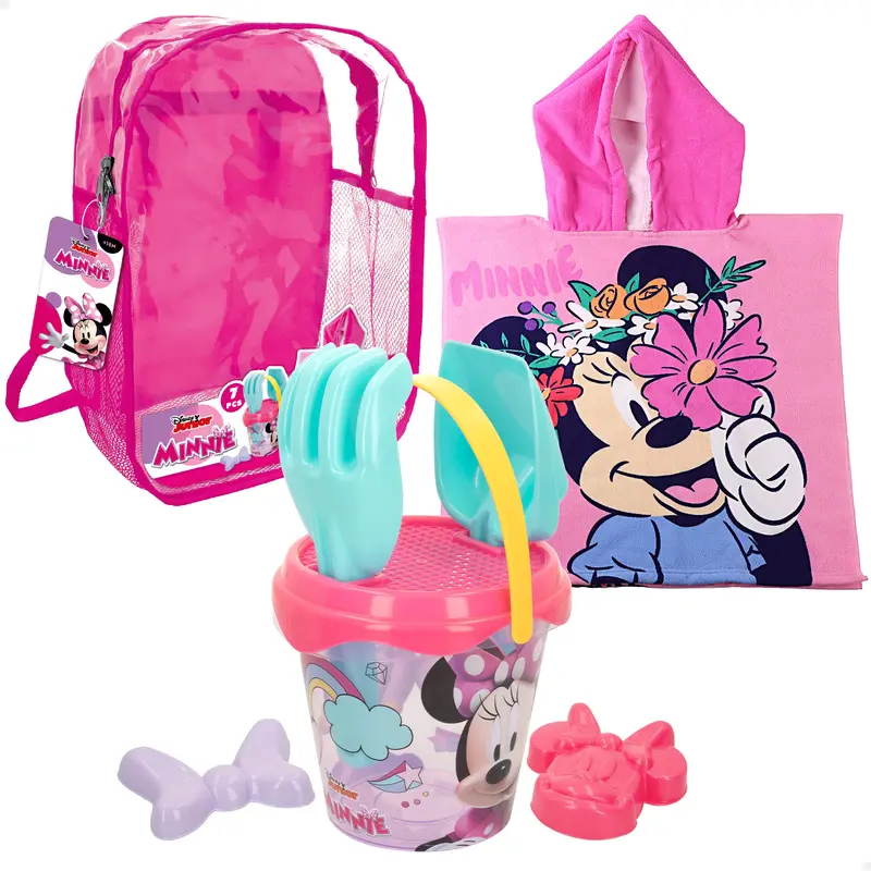 Minnie Set cubo de playa con poncho, accesorios y mochila