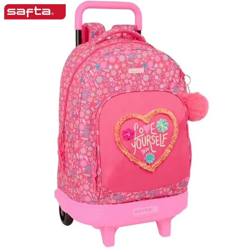 Mochila rosa grande con ruedas Safta Feeling