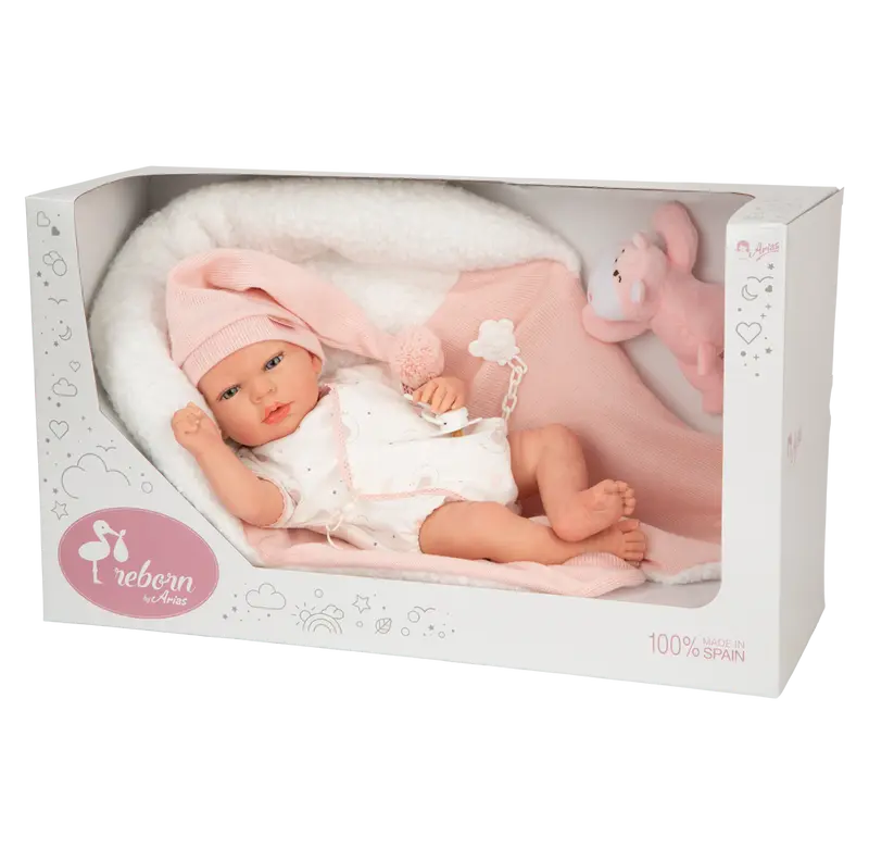 Muñeca Bebe Reborn 40 cm Ariel con Cojín y Peluche - Arias 98191