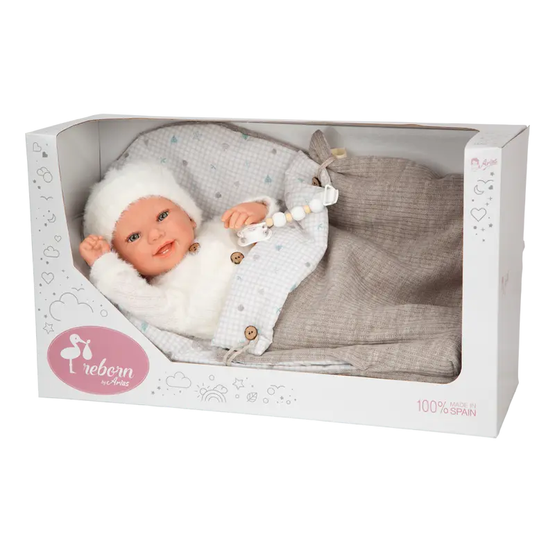 Muñeca Bebé Reborn Arias Henar 45 cm con Saco de Dormir