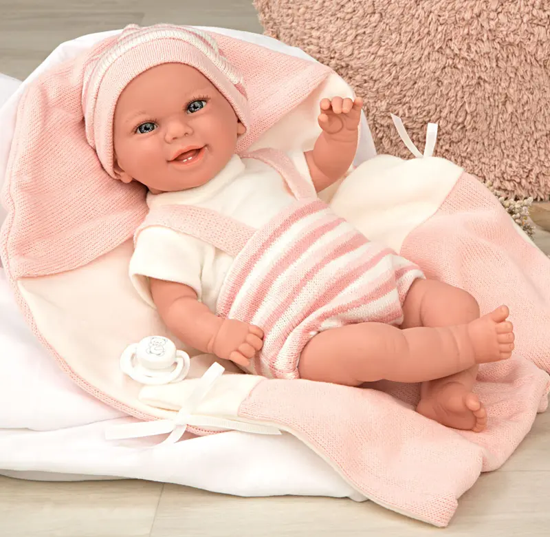 Muñeca con Peso Elegance 35 cm Babyto Rosa Rayas con Manta - Arias 60750