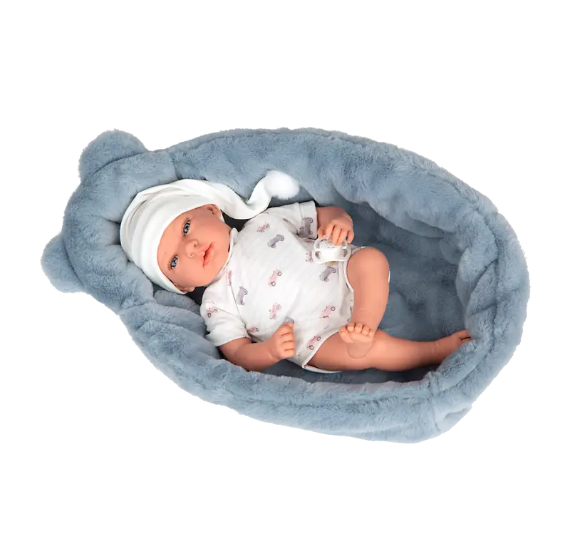 Muñeca de Peso Elegance Andie Azul 40 cm – Arias 60907 | Con Cuna y Chupete
