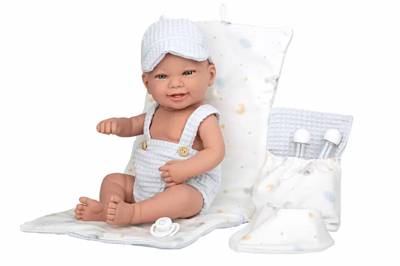 Muñeca Elegance 42 cm Zoe Azul con Cambiador y Babero - Arias