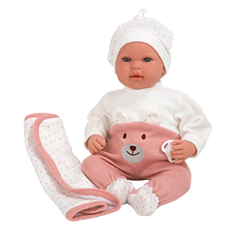 Muñeca Elegance 45 cm Mies Rosa con Manta y Mecanismo de Risa - Arias 65351