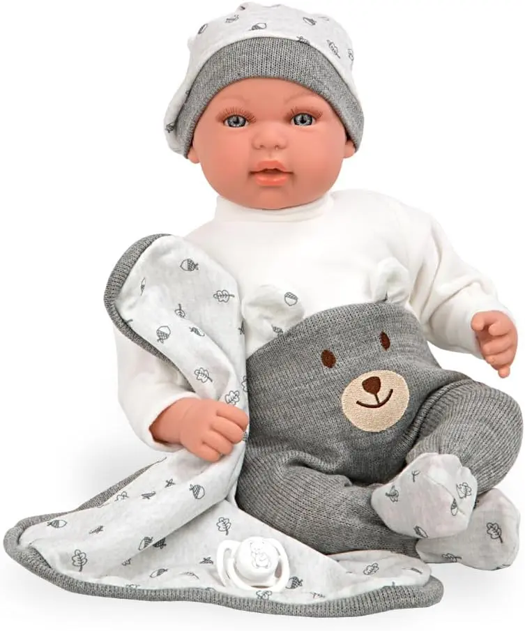 Muñeca Elegance Mies Gris con Manta y Mecanismo de Risa - Arias 65352