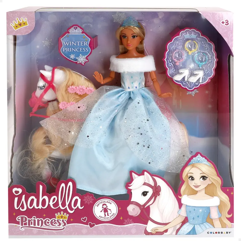Muñeca princesa 30 cm con caballo blanco y accesorios Isabella