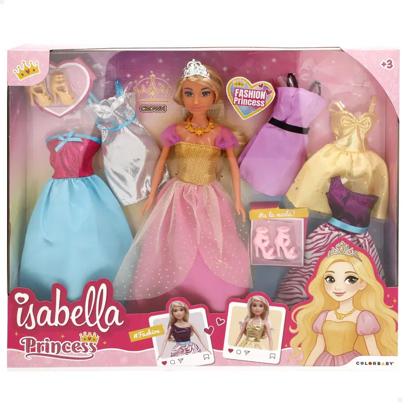 Muñeca princesa 30 cm con vestidos y accesorios Isabella