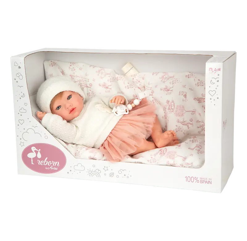 Muñeca reborn 40 cm julia rosa con cojín - arias 98188