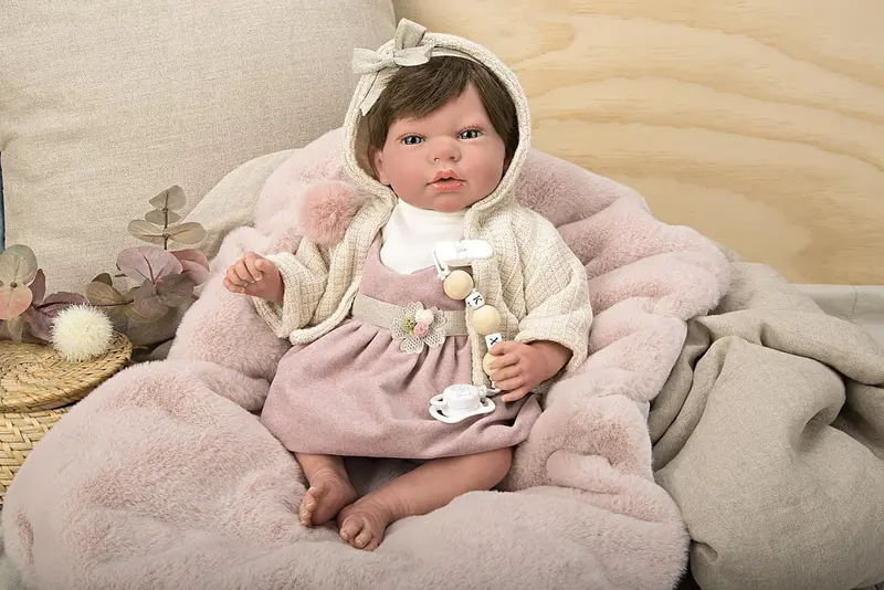 Muñeca Reborn Arias 40 cm Chloe Rosa con Pelo y Manta - Arias 98113