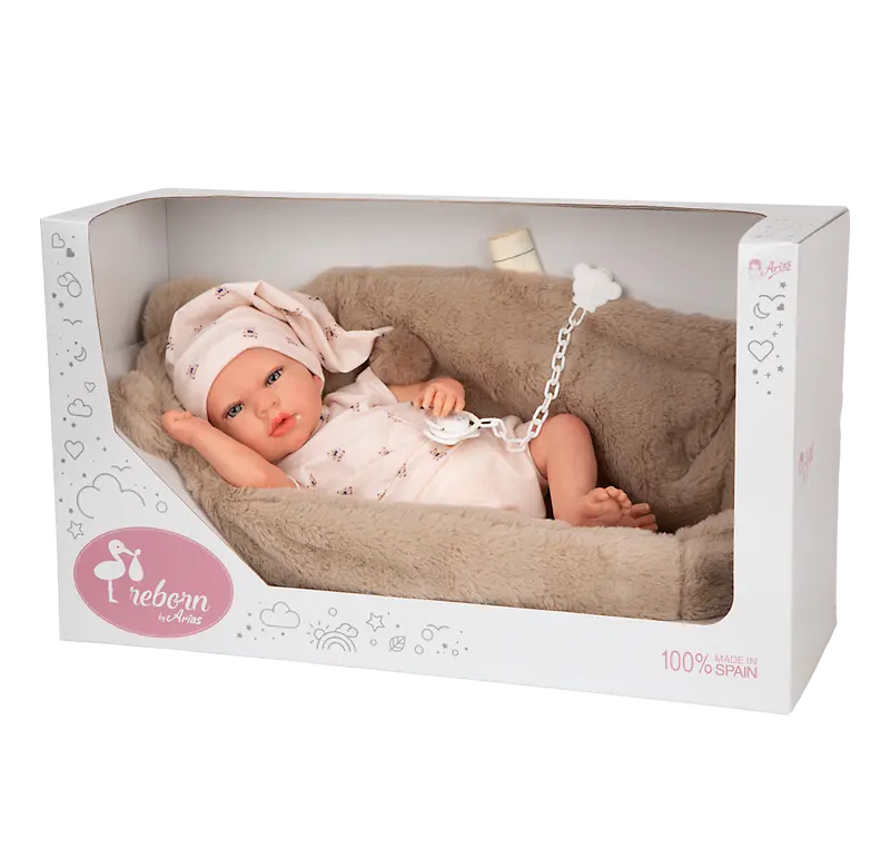 Muñeca Reborn Lidia 40cm Arias | Cuna Osito y Vainilla