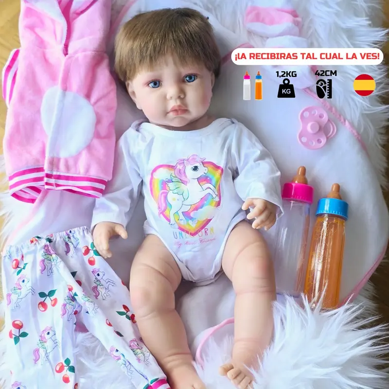 Muñeca Reborn Simulación - Cuerpo Completo Vinilo y Chupete Imantado - Mide 42cm, pesa 1.2kg