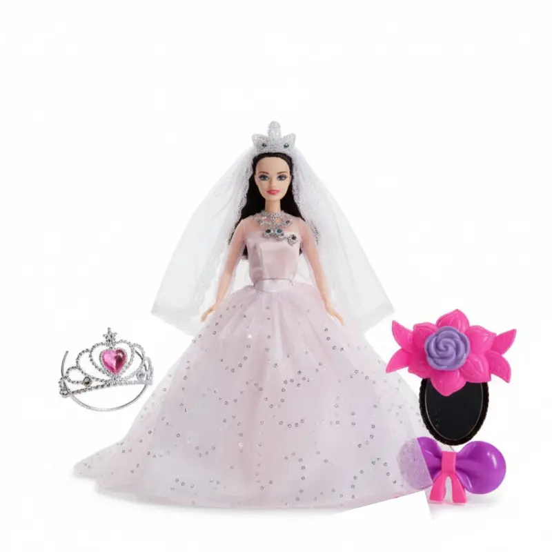 Muñeca vestida de novia con accesorios