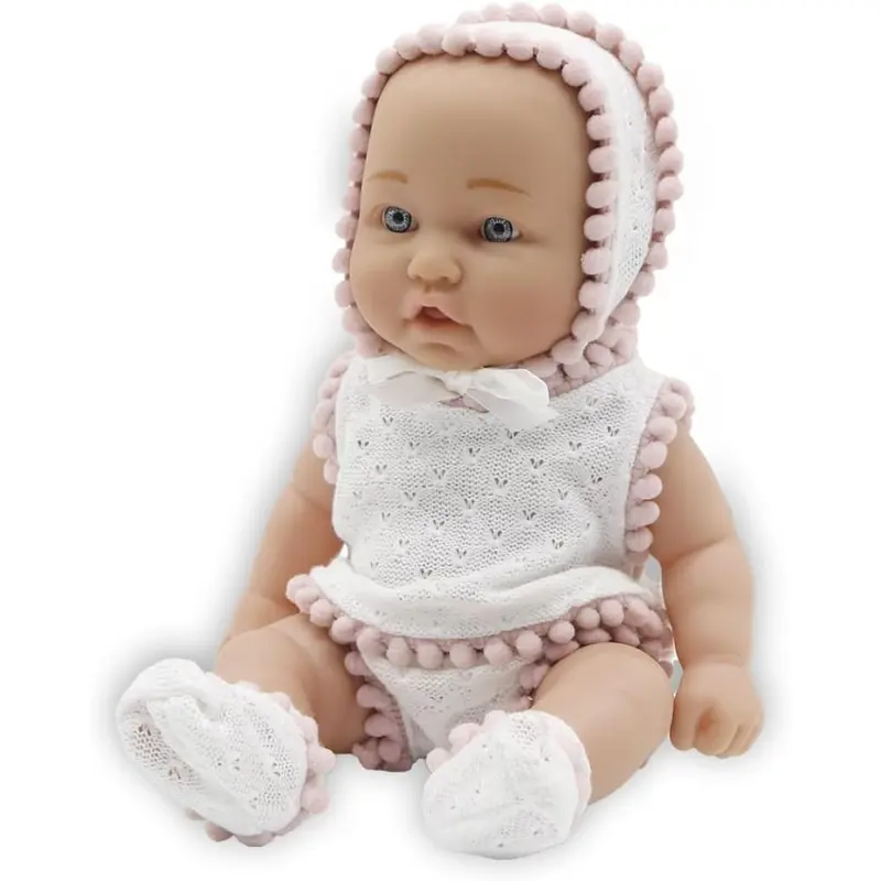 Muñeco bebé con capucha de pompones 26 cm