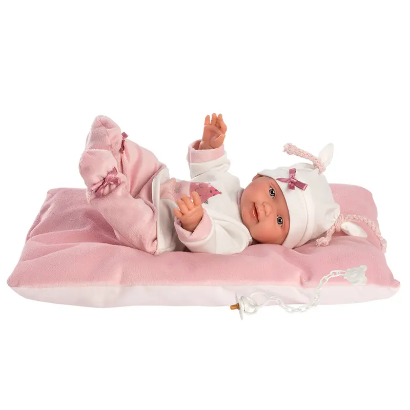 Muñeco Llorens articulado 26 cm - Recién Nacidos muy suaves - Bebita Say Boo Boo! con cojín