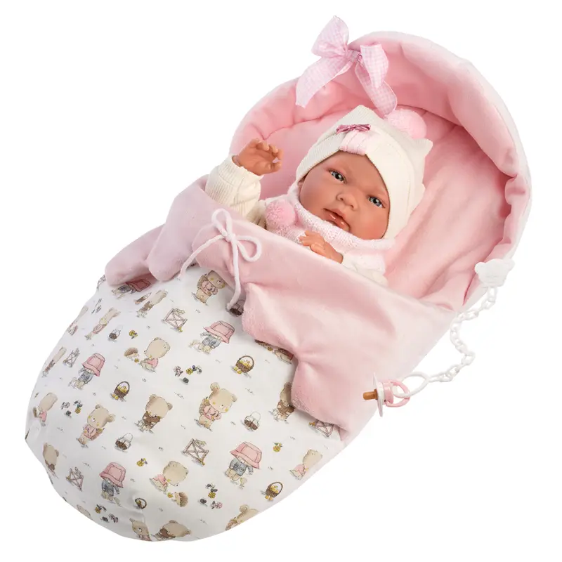 Muñeco Llorens articulado 40 cm - Recién Nacidos muy suaves - Bebé Nica con Saquito Rosa
