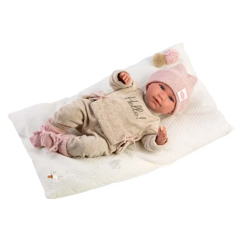 Muñeco Llorens que llora 42 cm - Recién Nacidos con sonidos de bebé - Bebé Mimi Hello! Con Cojín