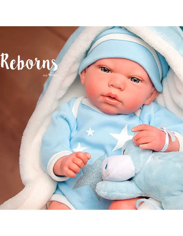 Muñeco Reborn Carlos 40 cm con Manta y Peluche | Arias