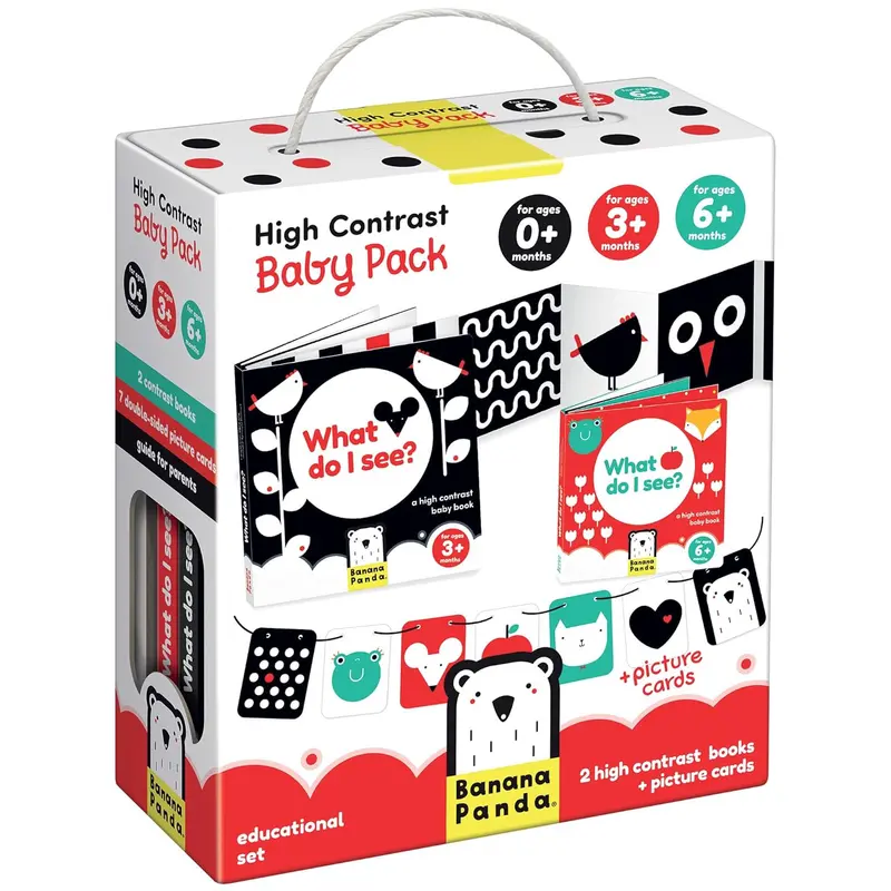 Pack Tarjetas y Libro Contraste Banana Panda - Desarrollo Visual Bebés desde 0 Meses