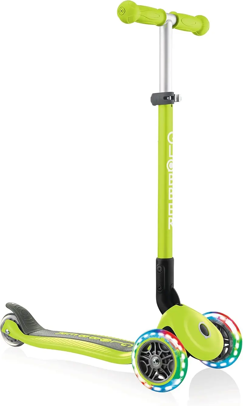 Patinete para niños - primo luces plegable verde - con ruedas luminosas - globber