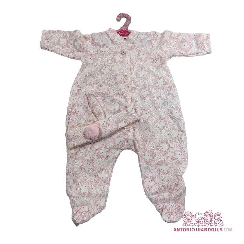 Pelele Conejitos Rosa Gorro Pompón 52cm - Ropa Muñeca Antonio Juan (91152-16)