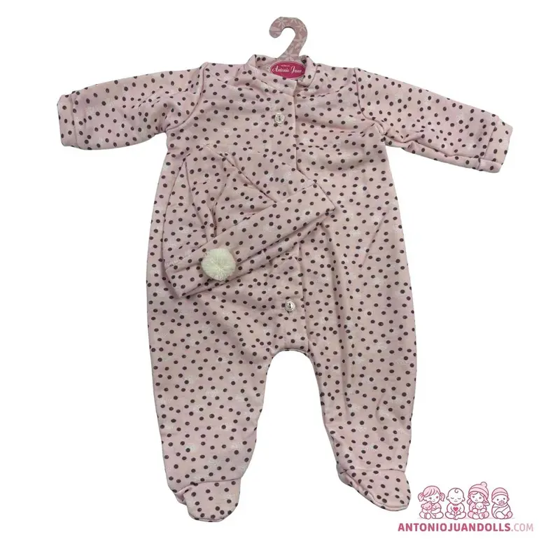 Pelele Topitos Rosa Pompón Blanco 52cm - Ropa Muñeca Antonio Juan (91152-11)