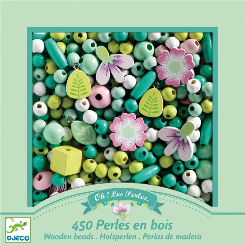 Perlas de madera Hojas y flores