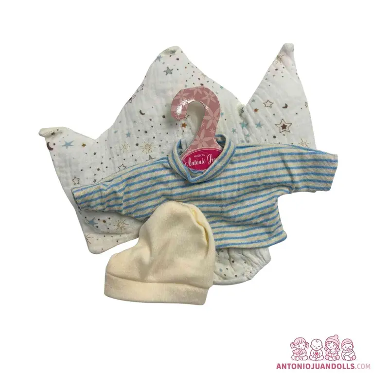 Pijama Rayas Azul Gorro Beige Muñecas 26cm - Modelo Específico (91026-6)