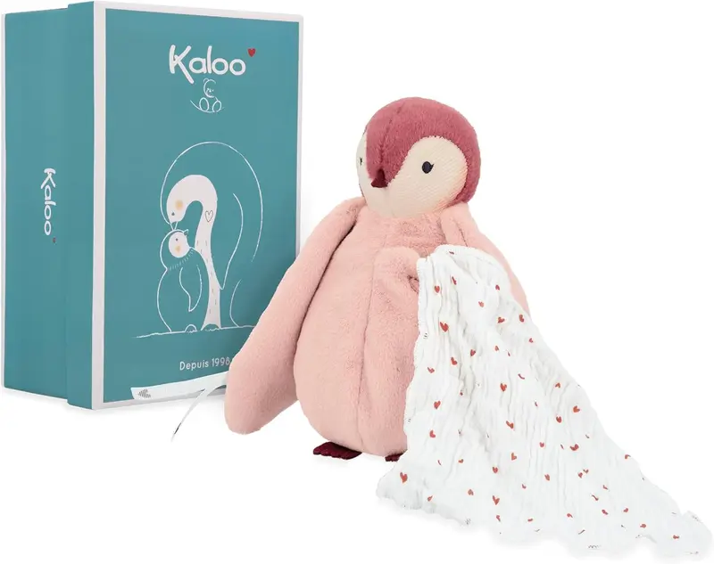 Pinguino rosa de felpa con pañuelo de muselina - kaloo k212006