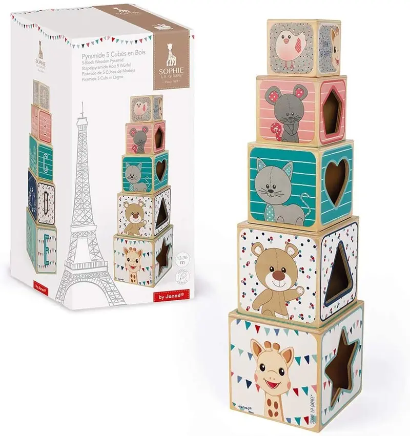 Piramide 5 cubos de madera sophie la girafe - janod j09503