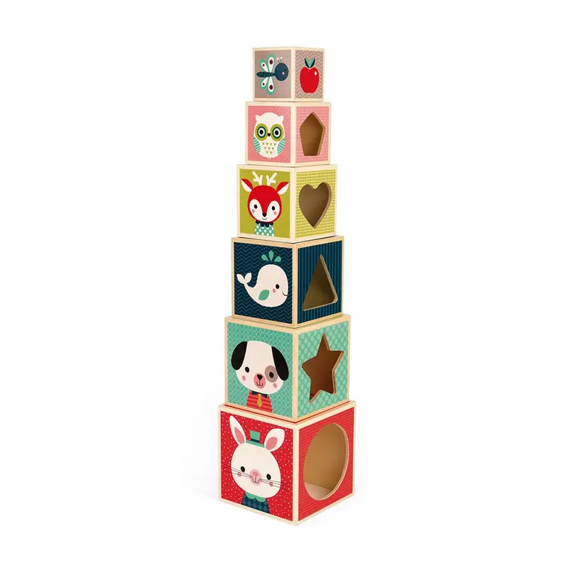 Pirámide Baby Forest 6 Cubos de Madera Janod J08016 | Encajar +1 Año