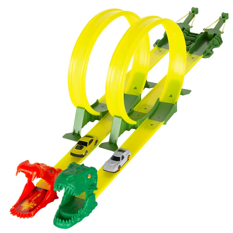 Pista de coches dinosaurio con doble lanzador y dos coches Teamsterz