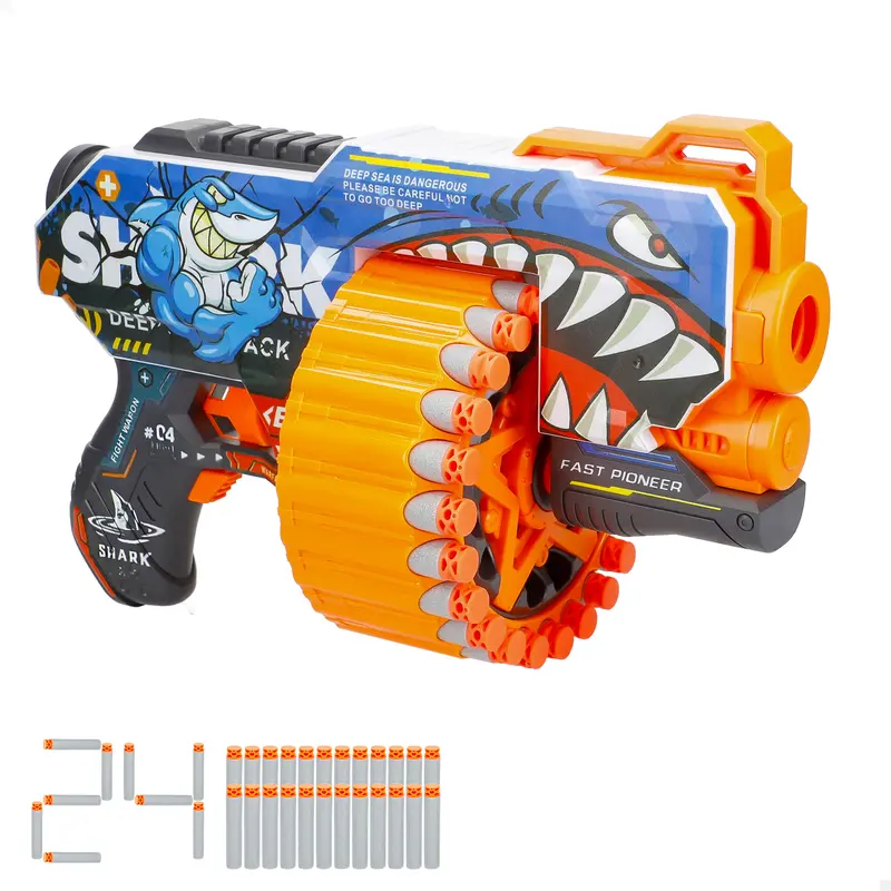 Pistola de juguete eléctrica tiburón con 24 dardos de espuma V-Zone