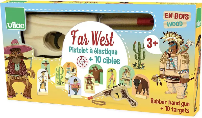 Pistola de Madera Far West Vilac | Con Gomas y Dianas | +3 Años