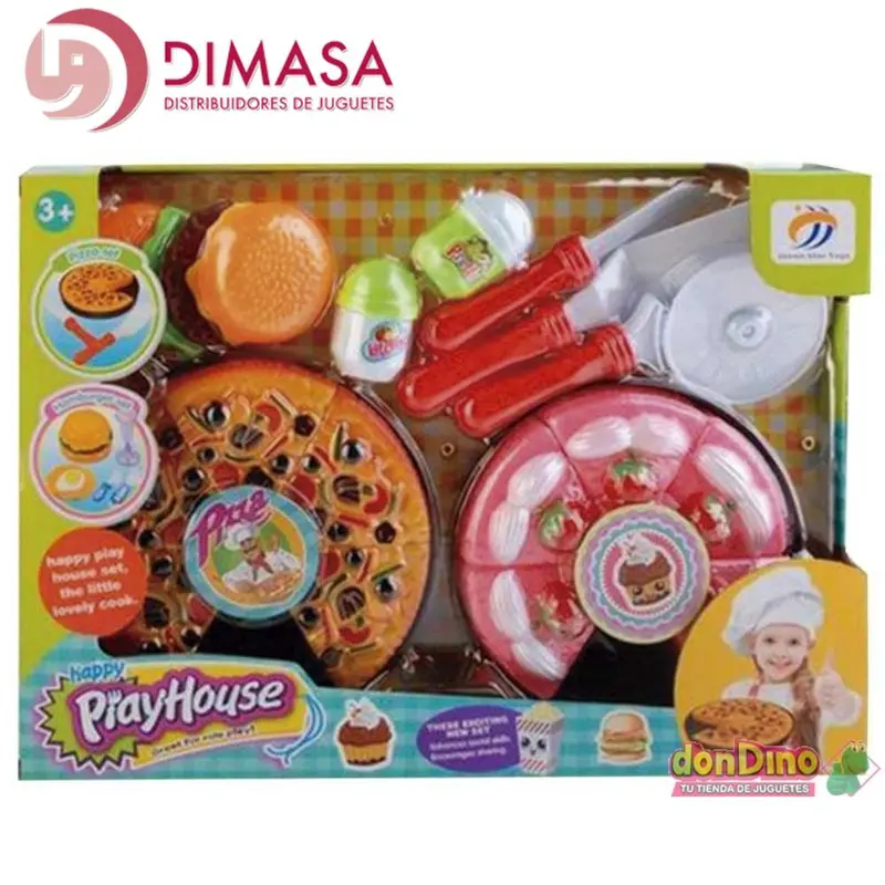 Pizza y tarta de juguete con menaje y accesorios