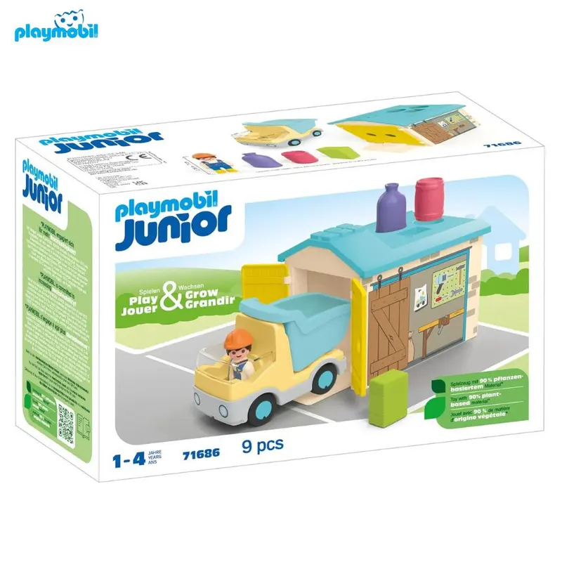 Playmobil JUNIOR 71686 camion volquete con garaje y formas encajables