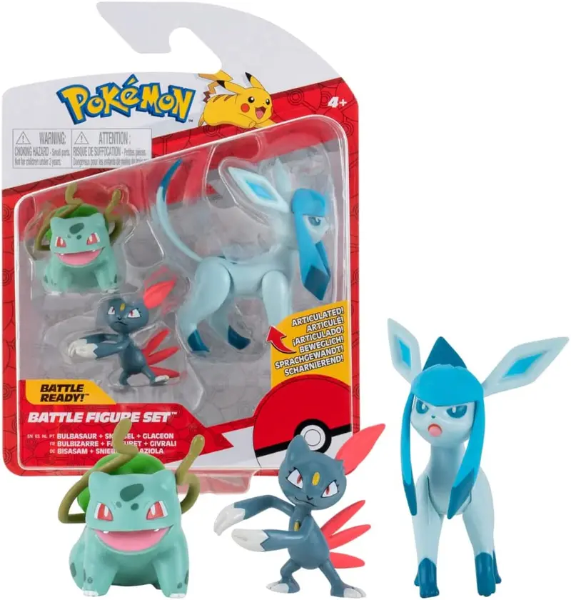 Pokémon Pack de 3 Figuras Bulbasaur, Sneasel, Glaceon - Jazwares PKW0179