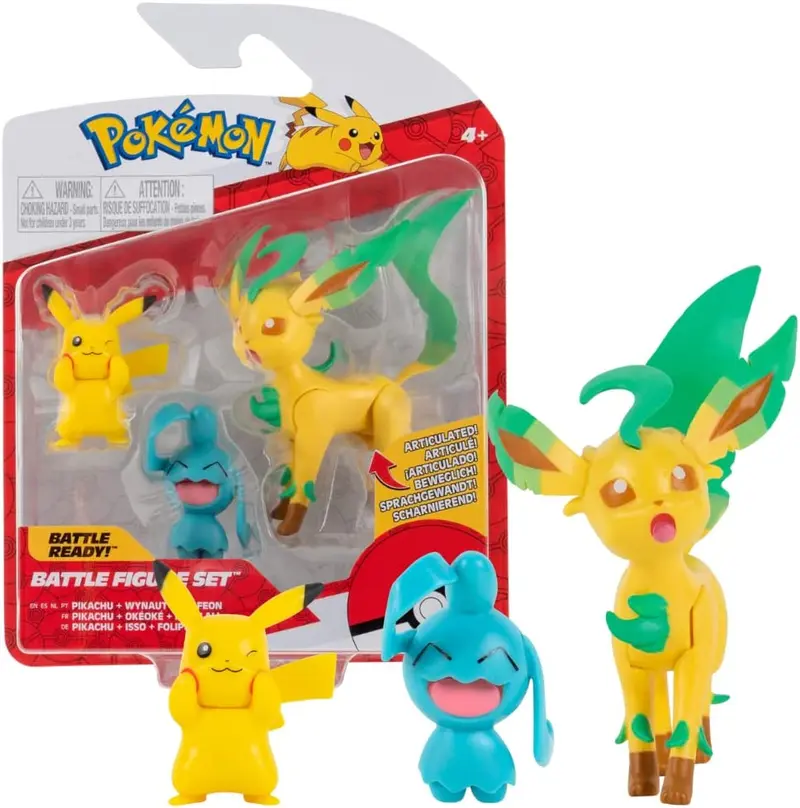 Pokémon Pack de 3 Figuras Pikachu, Wynaut, Leafeon - Jazwares PKW0178