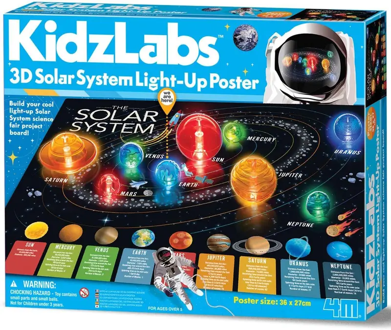 Póster 3D Iluminado del Sistema Solar KidzLabs | Kit STEM Astronomía +5 Años