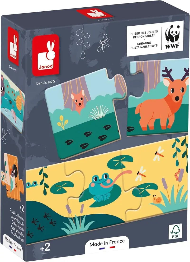 Puzle animales las huellas - 10 puzles de 3 piezas cada uno - janod j08649