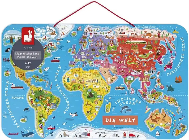 Puzle magnético atlas mundial en alemán 92 piezas - janod 05490