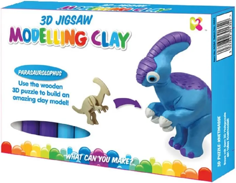 Puzzle 3D Dinosaurio Parasaurolophus Keycraft | Kit Modelado Madera y Arcilla STEM