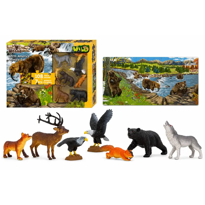 Puzzle Animales de Norteamérica 108 Piezas con 7 Figuras | Set Educativo Infantil