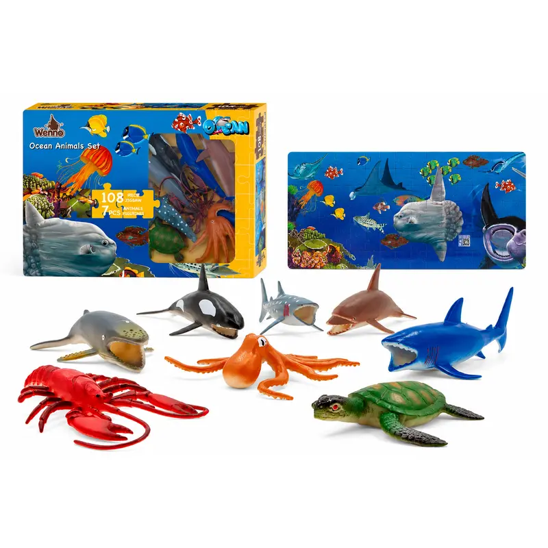Puzzle Animales Marinos 108 Piezas con 7 Figuras | Set Educativo del Océano