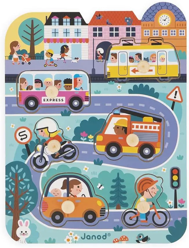 Puzzle de madera en la ciudad - primera infancia - 6 piezas - janod j07106