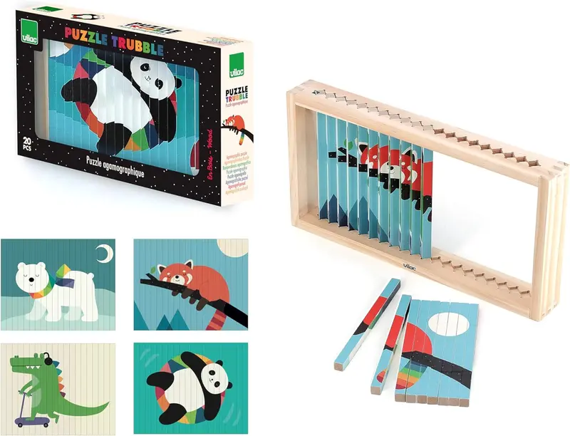 Puzzle de Madera Vilac 4 en 1 | Juego de Lógica con 20 Palos | Ref. 7427 | +5 Años
