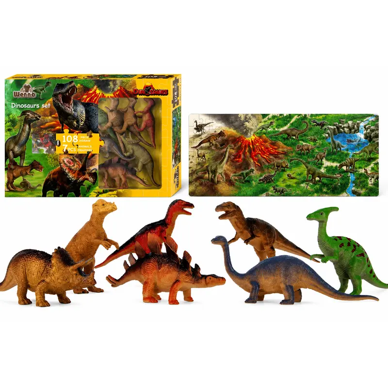 Puzzle Dinosaurios 108 Piezas con 7 Figuras | Set Educativo Prehistórico para Niños