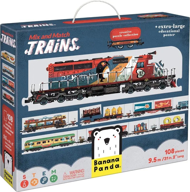 Puzzle mezcla y combina trenes - mix and match trains - banana panda