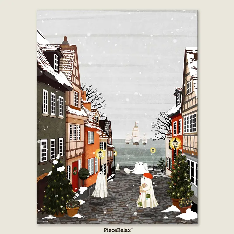 Puzzle PieceRelax - Katherine Blower - Snowy Harbor Town. 1008 piezas