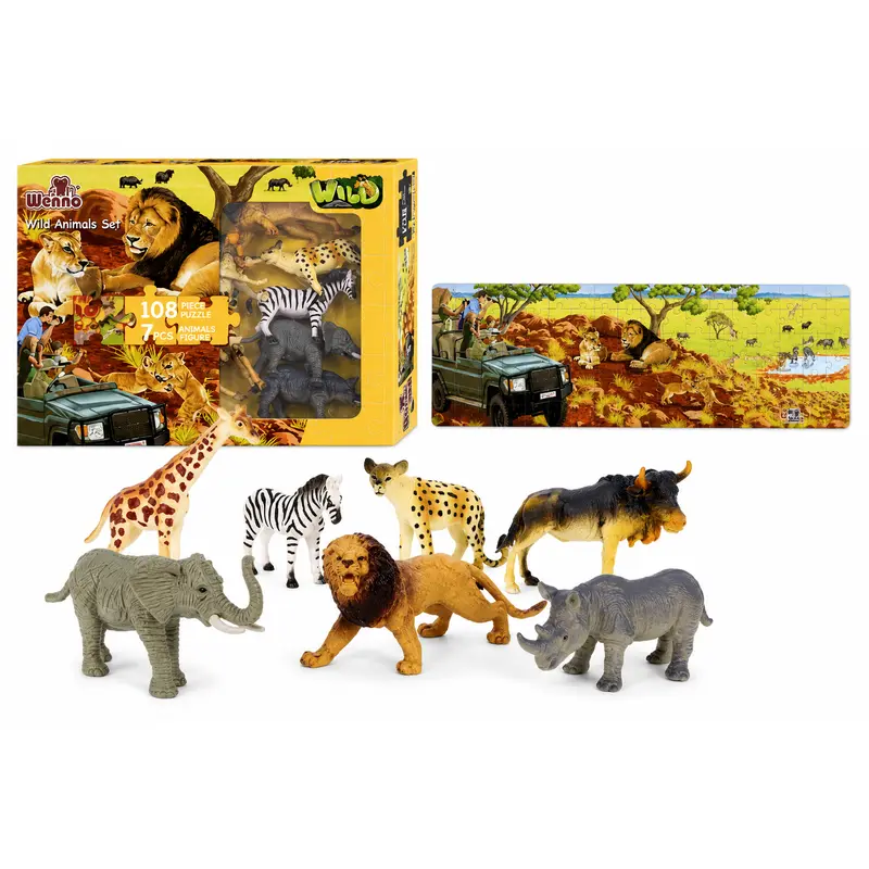 Puzzle Safari 108 Piezas con 7 Animales Salvajes | Set Educativo Infantil