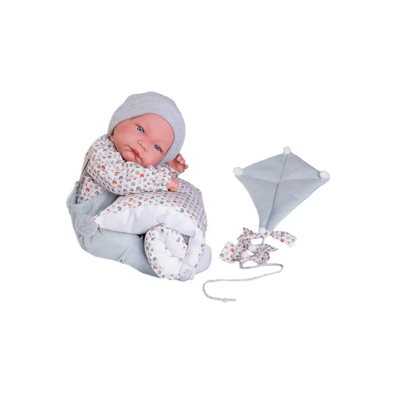 Recién Nacido Nico con Cometa y Cojín – Muñeco 42cm Cuerpo Blandito Tacto Especial (50394)